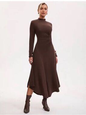 A New Day Dark Brown Asymmetrical A-Line Dress
